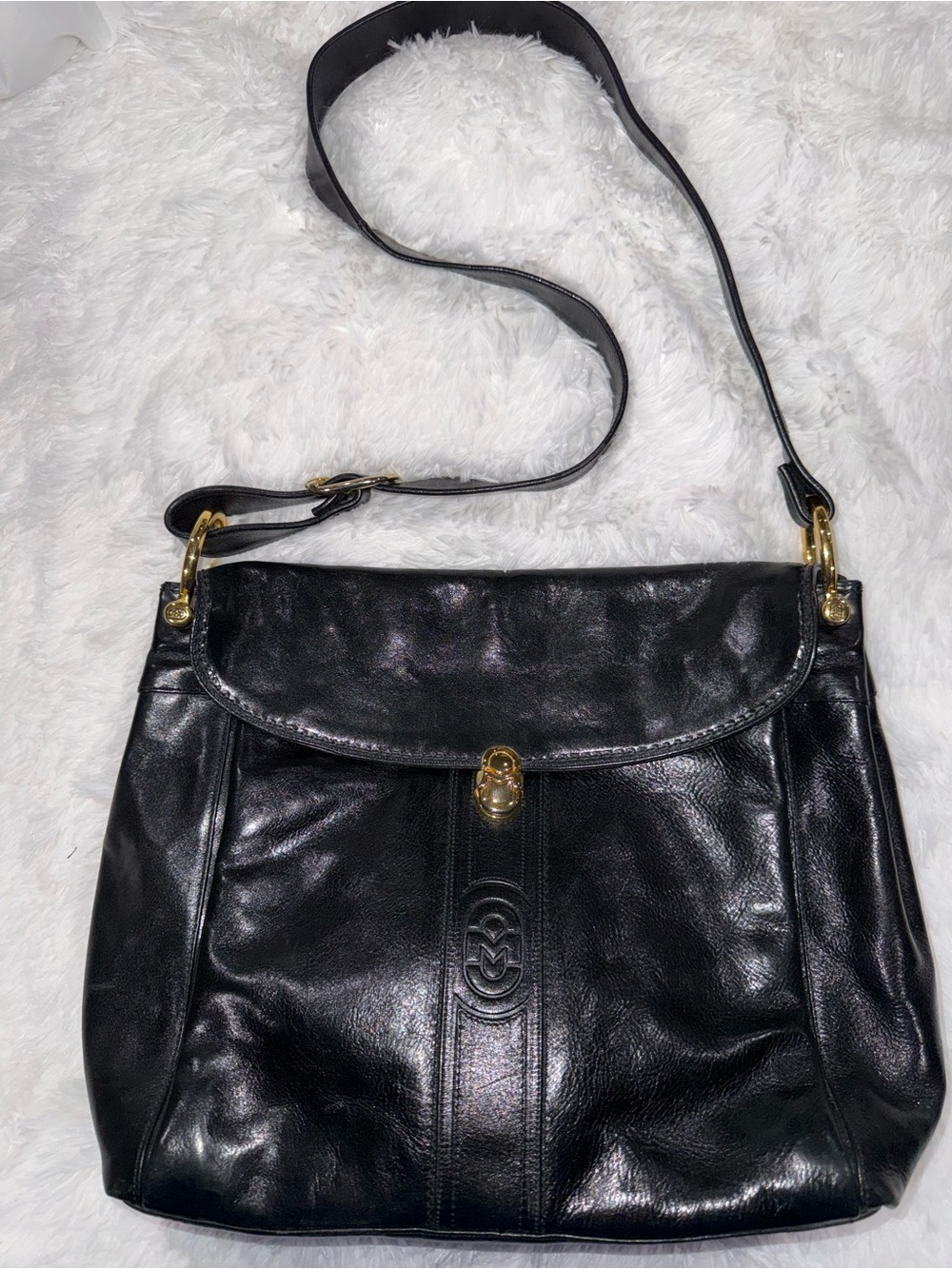 Marino Orlandi Black Leather Shoulder Bag with Gold Hardware